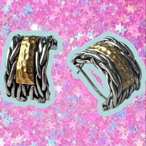 Vintage Unsigned Early 90s Silver Gold Hoop Huggie Earrings 80s Studs Jewelry